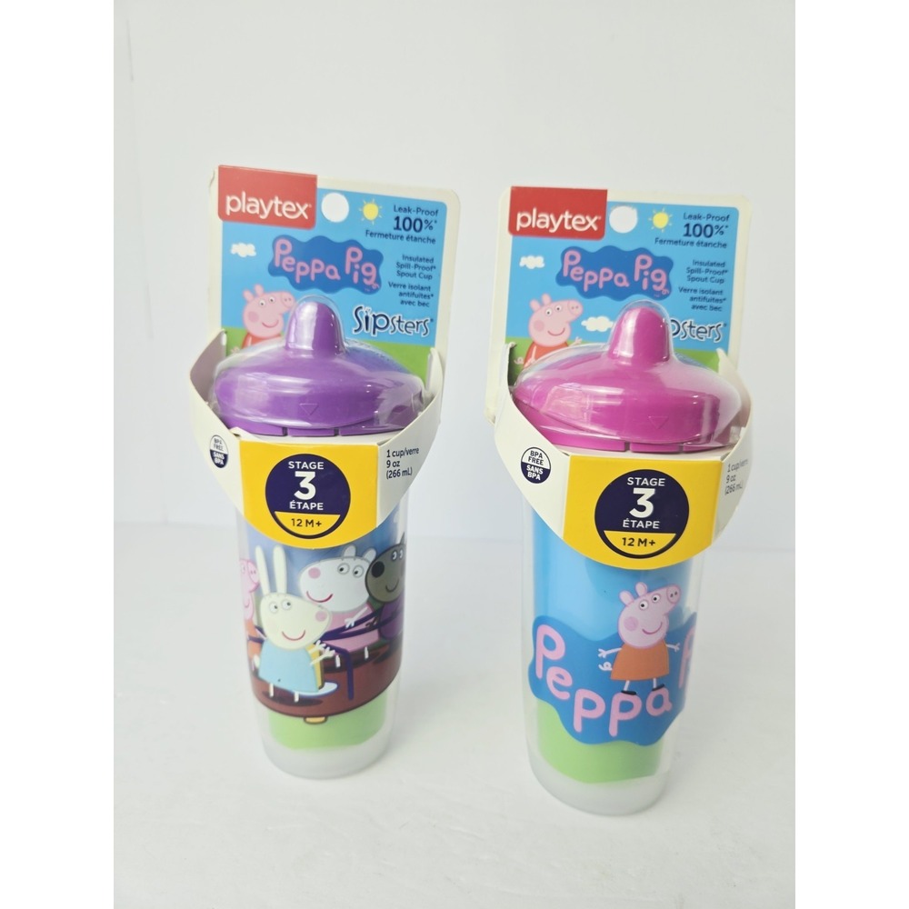 Playtex Sipsters  sippy cup Peppa Pig Friends 9oz spill proof spout New pair